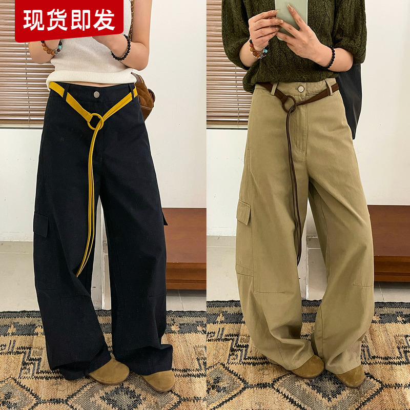 双口袋拖地工装阔腿裤女欧洲站2025早秋新款欧货女装直筒休闲裤潮