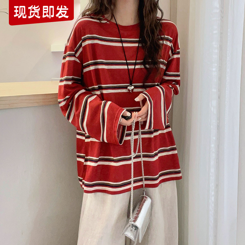 撞色条纹宽松面膜T恤女欧洲站2025夏装新款欧货女装薄款防晒衣潮