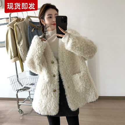 颗粒绒羊羔毛皮毛一体外套女欧洲站2025早春新款欧货女装羊羔服潮