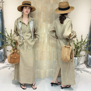 配丝巾POLO领衬衫半身裙两件套装女欧洲站2026春装新款欧货女装潮