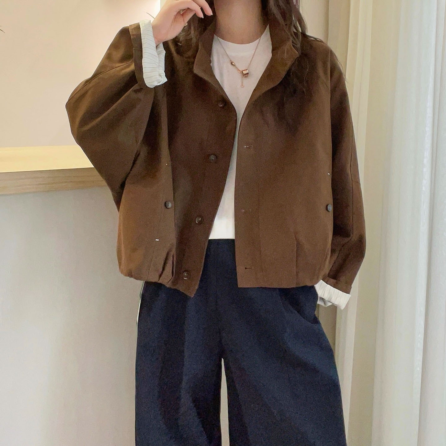 复古立领天丝麻短外套女欧洲站潮