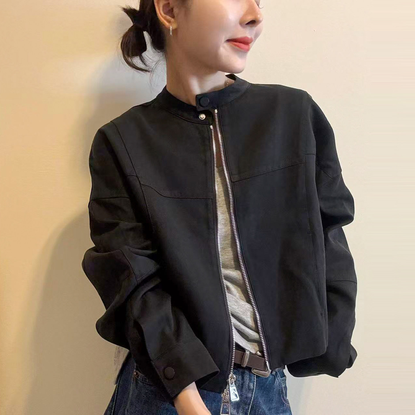 复古立领棒球服外套女欧洲站上衣