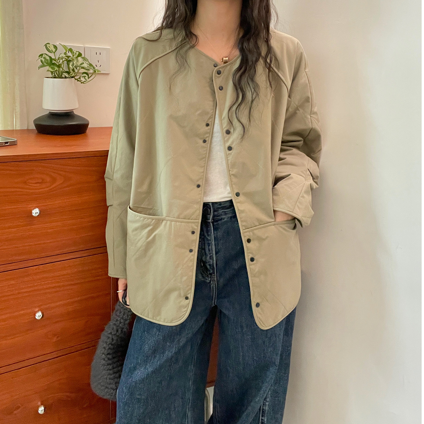 复古圆领加棉风衣外套女欧货上衣