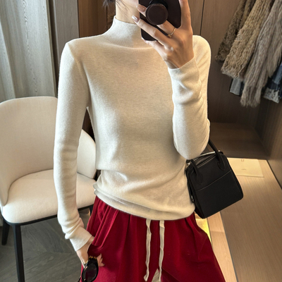超细美丽诺羊毛高领针织衫女欧货