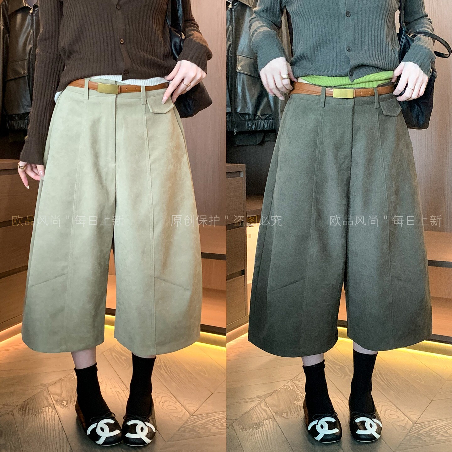 立体裁剪七分西装阔腿裤女欧洲站