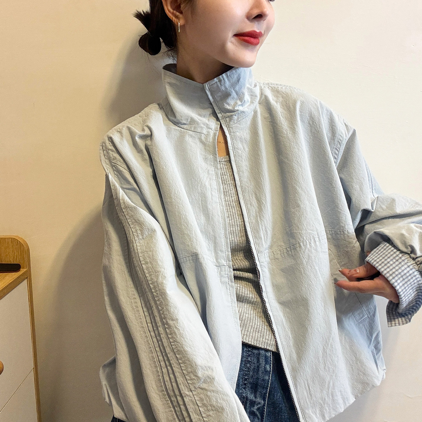 复古立领棒球服外套女欧洲站开衫
