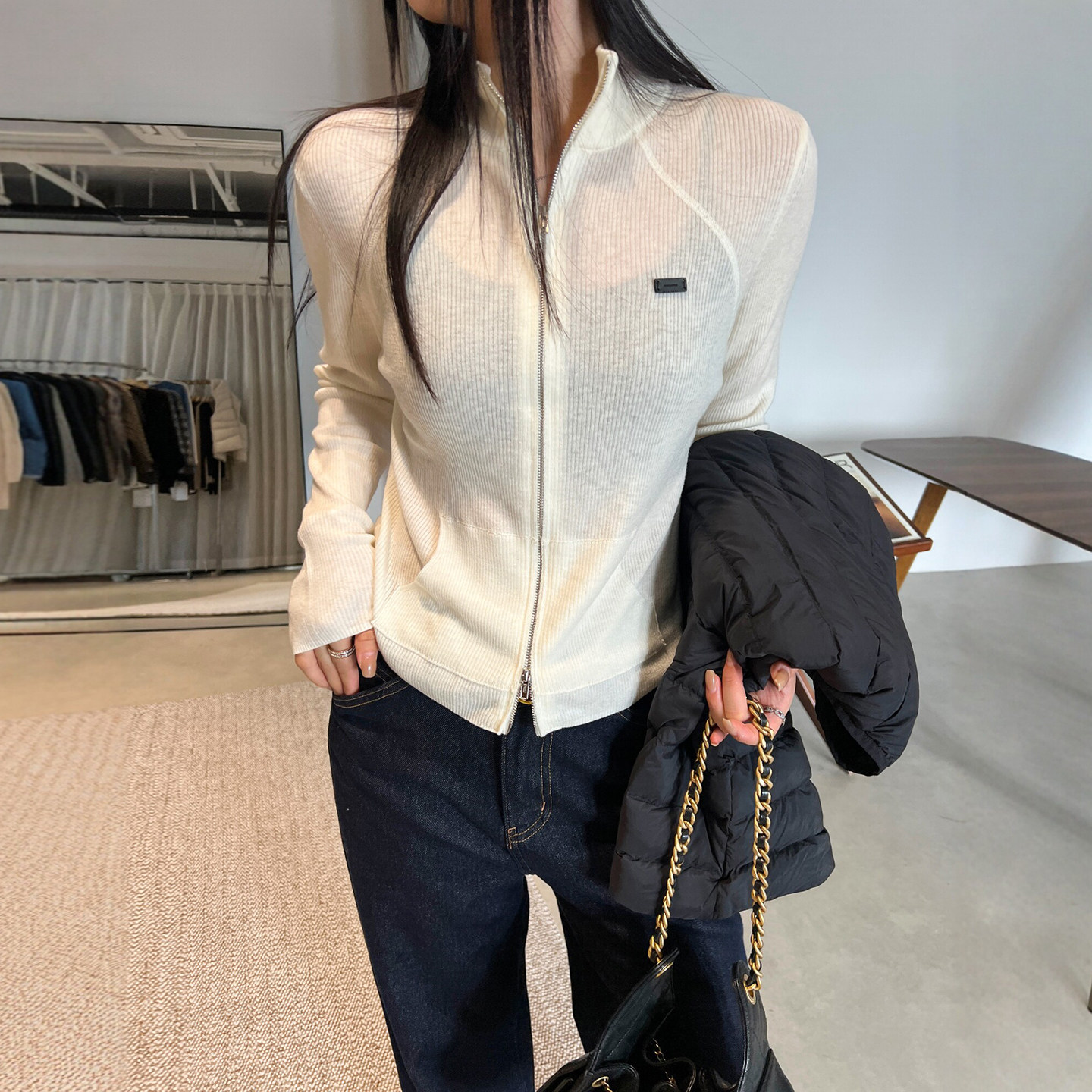 复古贴标高领羊毛针织开衫女欧洲站2026秋季新款欧货女装毛衣外套