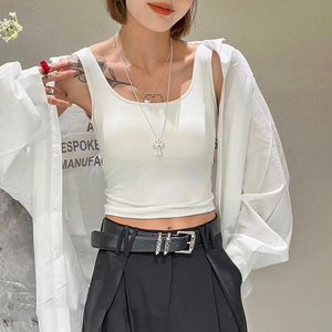 交叉美背配胸垫冰丝吊带背心女欧洲站夏装2024新款欧货女装上衣潮