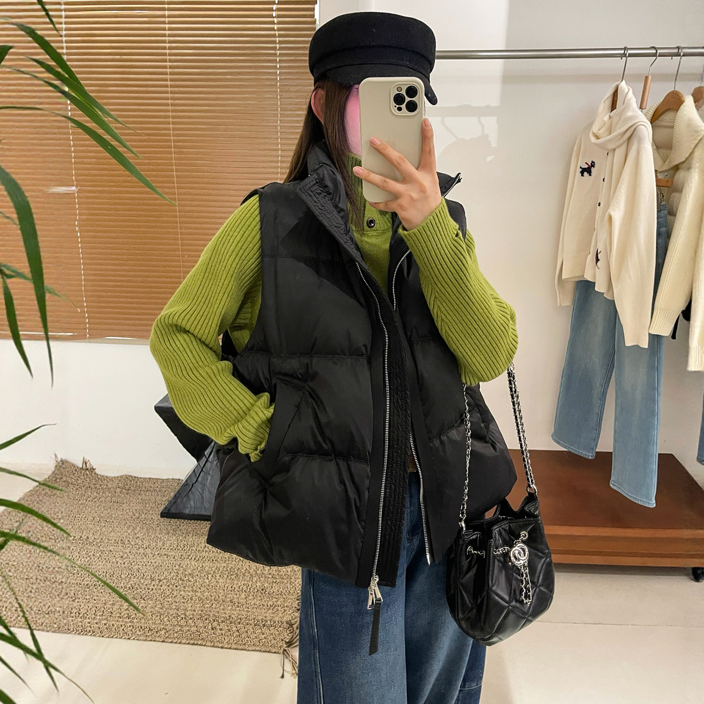 复古立领羽绒服马甲外套女欧洲站