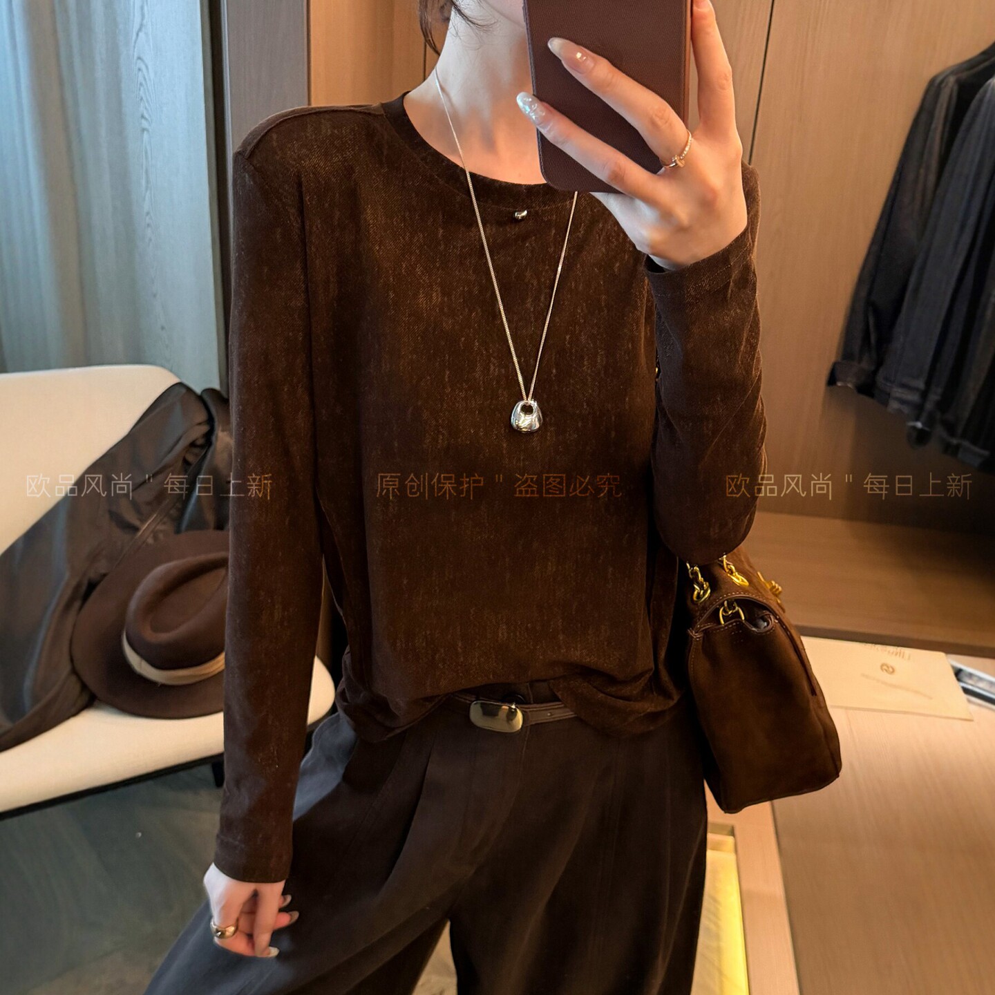 金属标印染修身长袖T恤女欧洲站