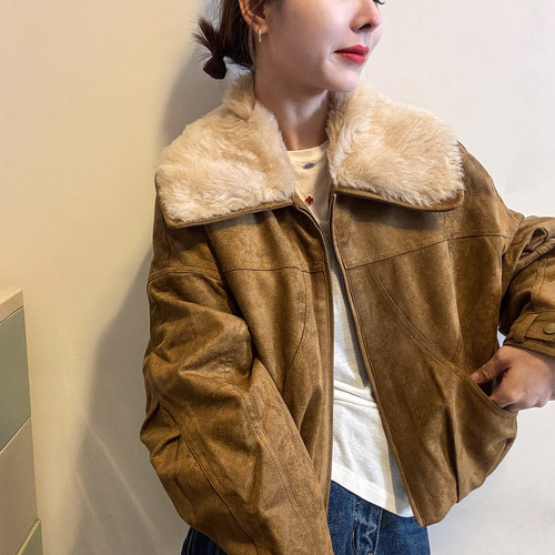 羊羔毛翻领羽绒服外套女欧洲站潮