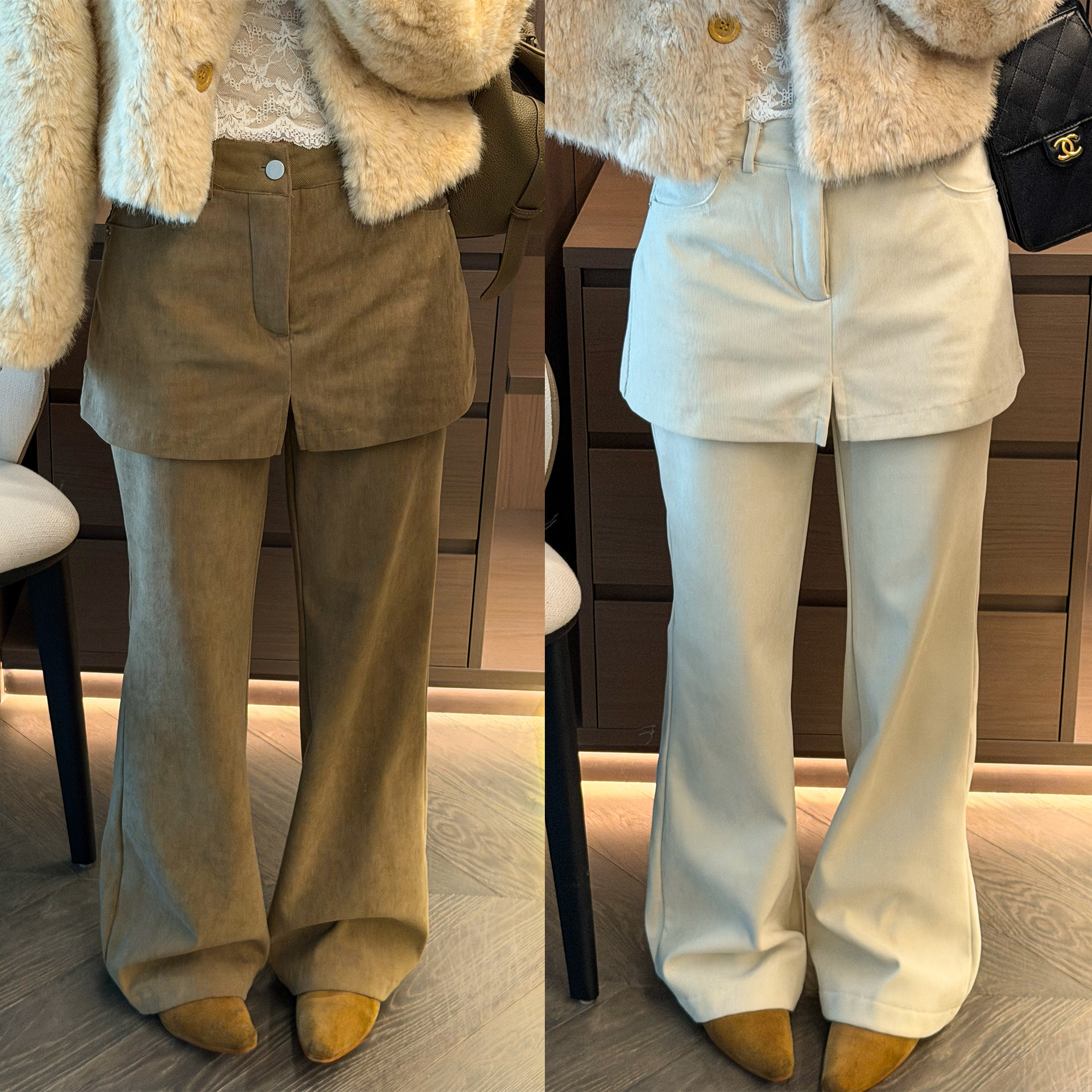 假两件拖地加绒微喇阔腿裤女欧洲站2025冬装新款欧货女装休闲裤潮,女装/女士精品,休闲裤,淘宝优惠券,粉丝福利购,淘宝优惠卷