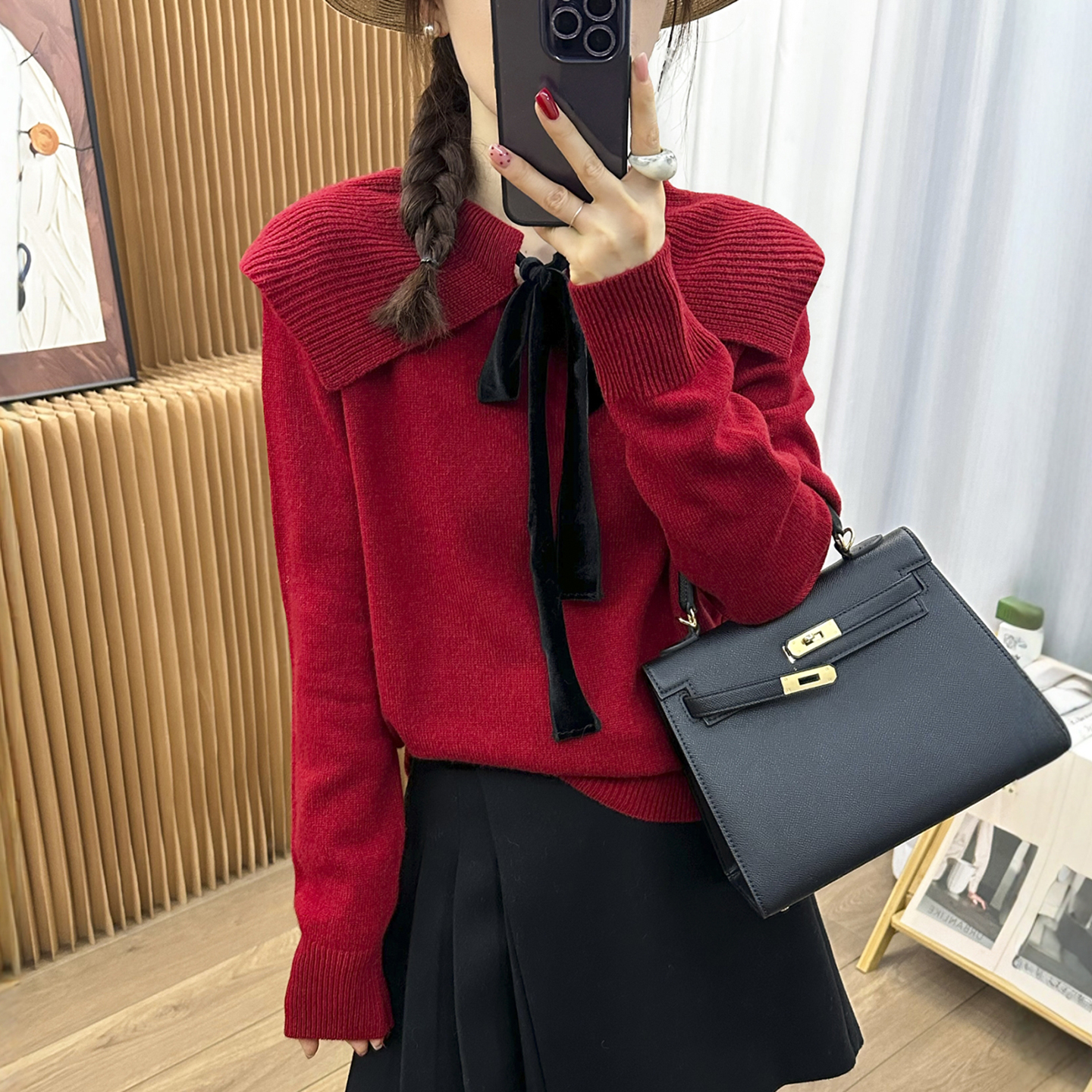 海军领细羊毛针织开衫女欧货上衣