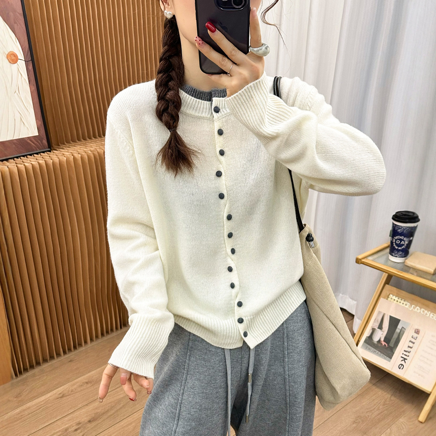 假两件山羊绒针织开衫女欧货外套