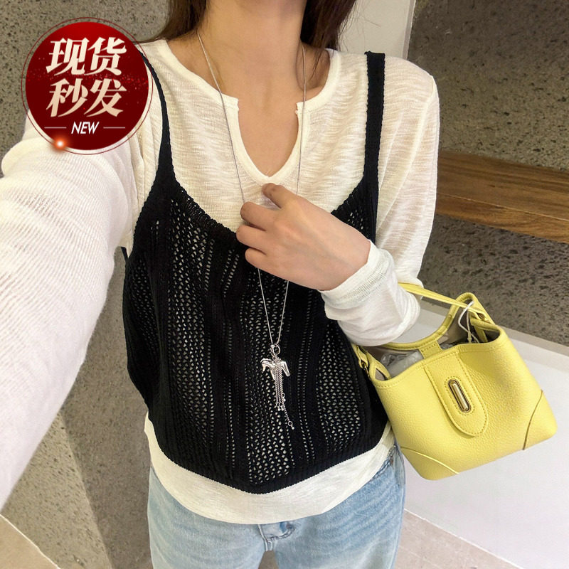 镂空钩花冰丝针织吊带背心两件套女欧洲站2026春装新款欧货女装潮