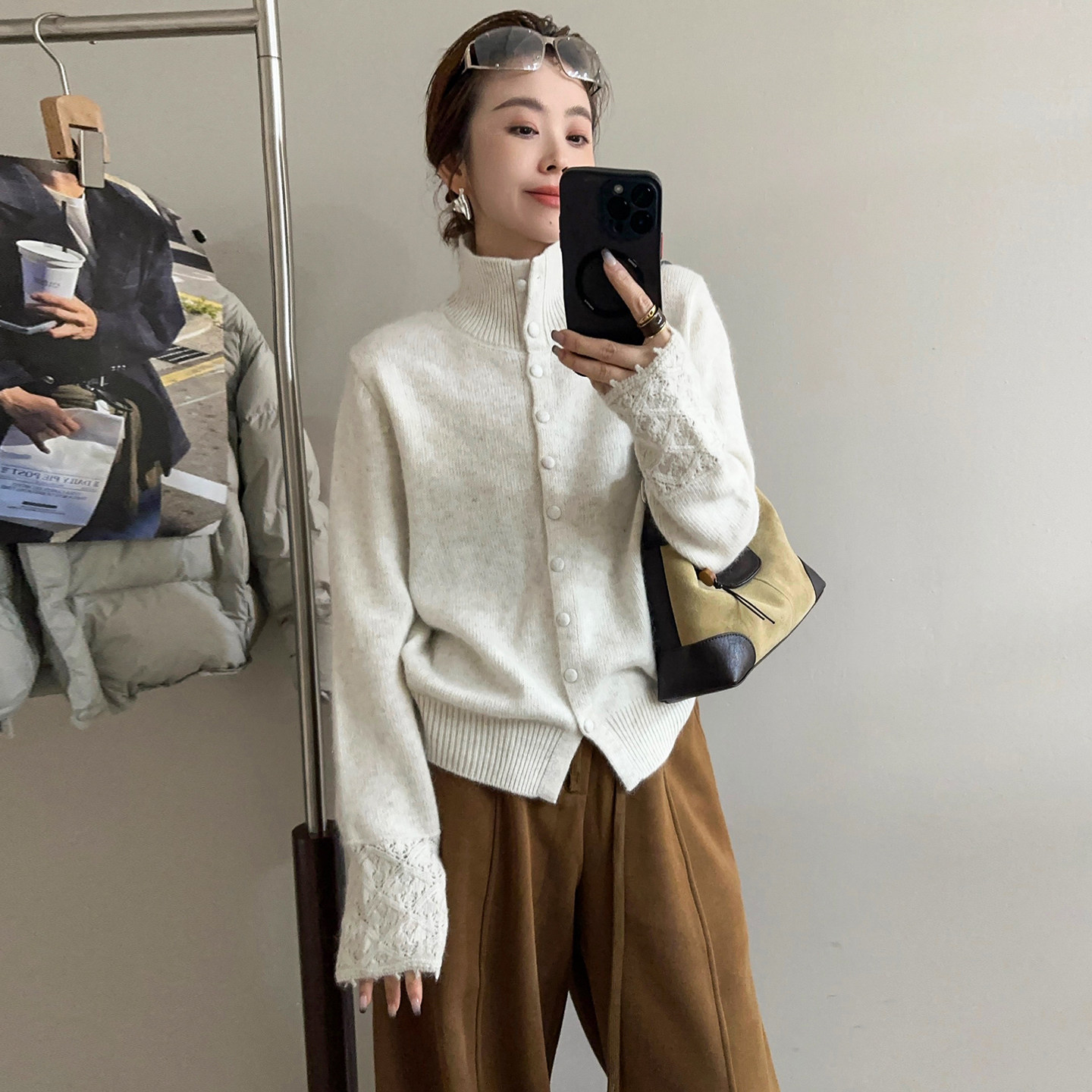 复古高领羊毛针织开衫女欧洲站潮