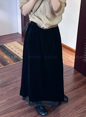 假两件金丝绒A字半身裙女欧洲站