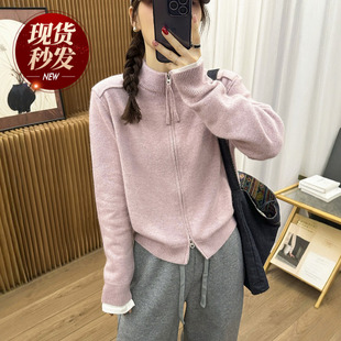 欧货女装 新款 毛衣短外套潮 女欧洲站2025冬装 双拉链细羊毛针织开衫