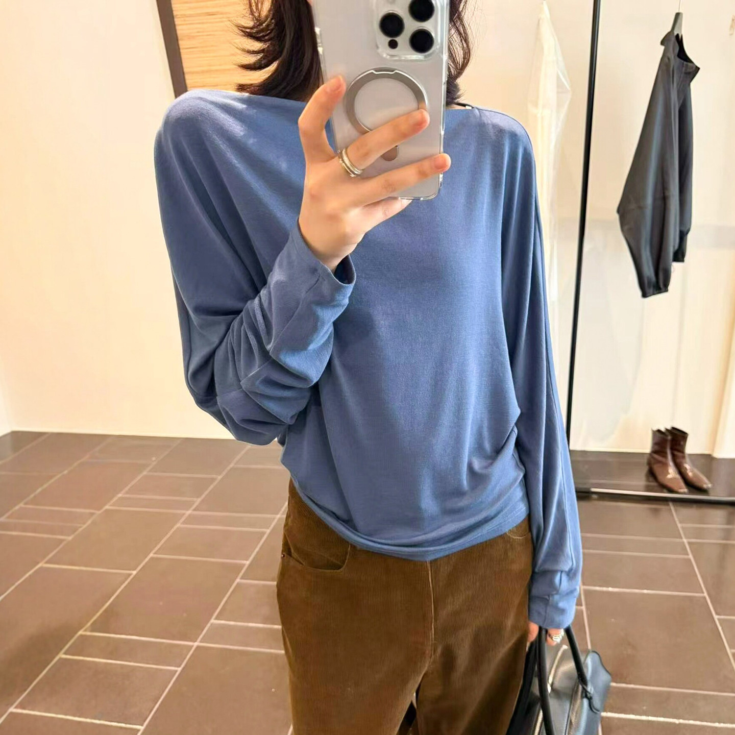 一字领露肩面膜长袖T恤女欧洲站