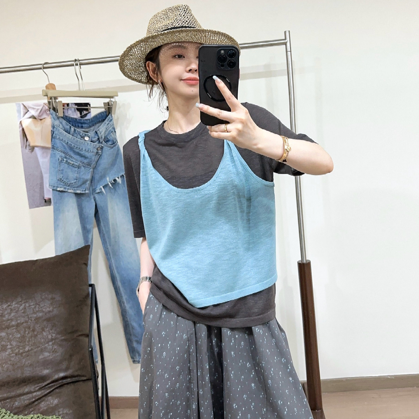 假两件吊带短袖针织衫女欧货上衣