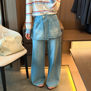 假两件屁帘拖地阔腿牛仔裤女欧洲站2026春装新款欧货女装直筒裤潮