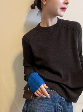 袖口拼色细羊毛针织衫女欧洲站2025冬装新款欧货女装时尚打底衫潮