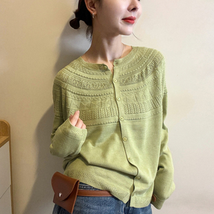 重工镂空钩花羊毛针织开衫女欧洲站2026春装新款欧货女装打底衫潮