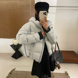 时尚 欧货女装 洋气外套潮 新款 复古连帽面包羽绒服女欧洲站2025冬装