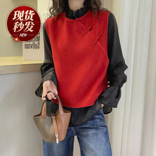 新中式盘扣羊毛针织马甲背心女欧洲站2025冬装新款欧货女装上衣潮