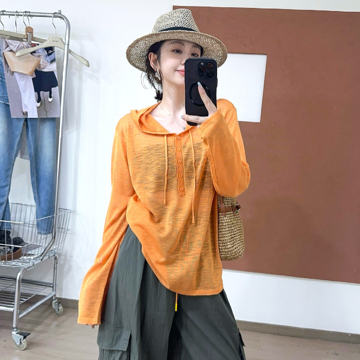 抽绳连帽面膜长袖T恤女欧洲站2026夏季新款欧货女装薄款防晒衣潮