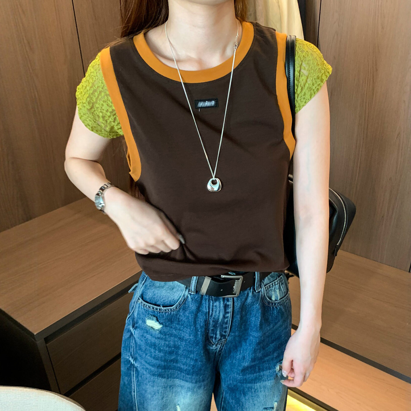 字母刺绣假两件短袖T恤女欧洲站2026夏季新款欧货女装打底小衫潮