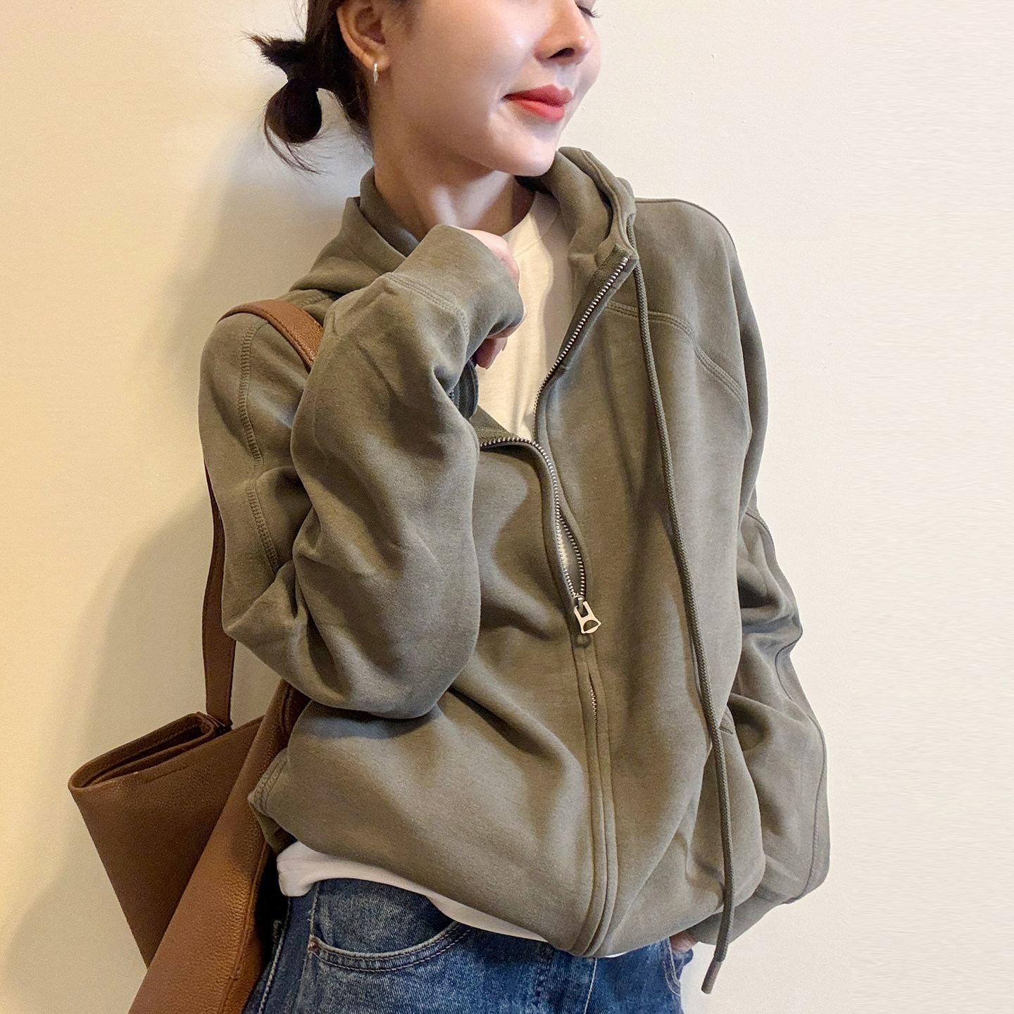 抽绳连帽卫衣开衫外套女欧货上衣