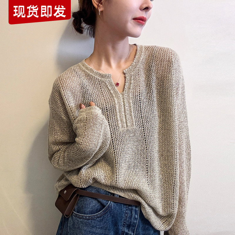 镂空水滴领羊毛针织衫女欧货打底