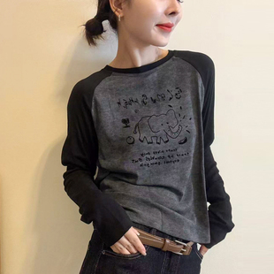 小象印花插肩袖T恤女欧洲站2026早秋新款欧货女装时尚洋气打底衫