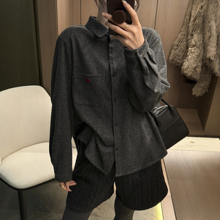 POLO领加厚磨毛衬衫女欧洲站2025冬装新款欧货女装时尚洋气上衣潮