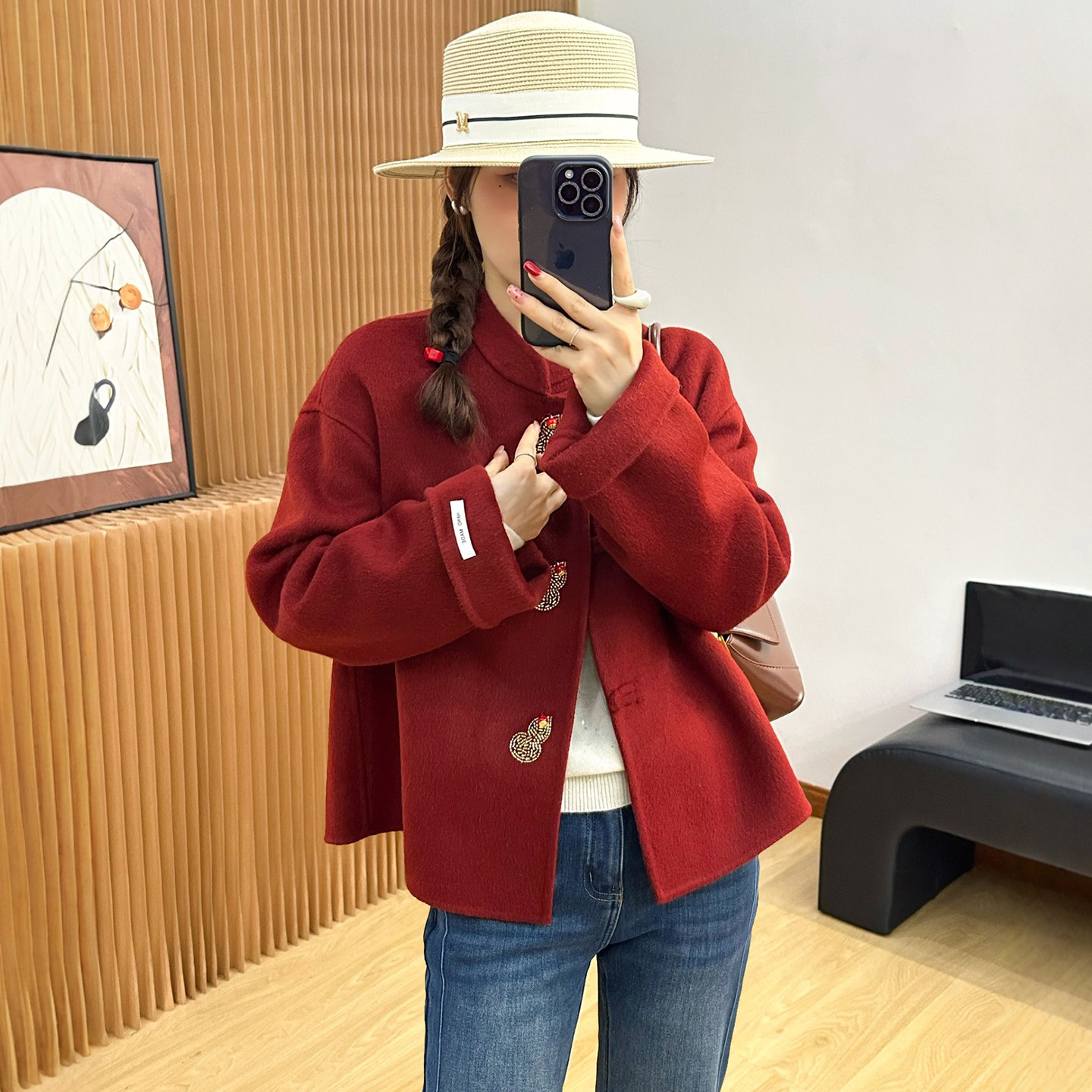 新中式盘扣双面羊绒大衣女欧洲站2025冬装新款欧货女装毛呢外套潮