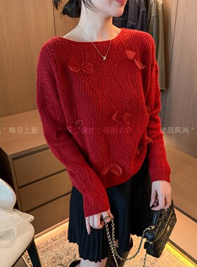 蕾丝蝴蝶结绵羊毛针织衫女欧洲站