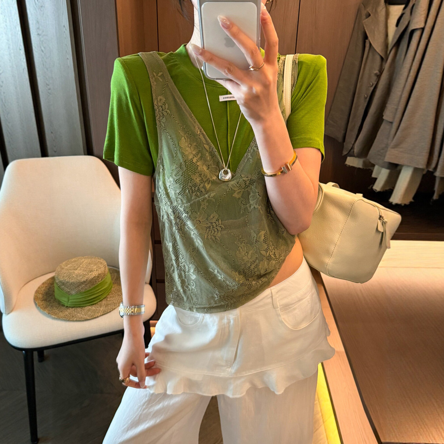 假两件蕾丝垫肩面膜T恤女欧洲站2026夏季新款欧货女装INS打底衫潮