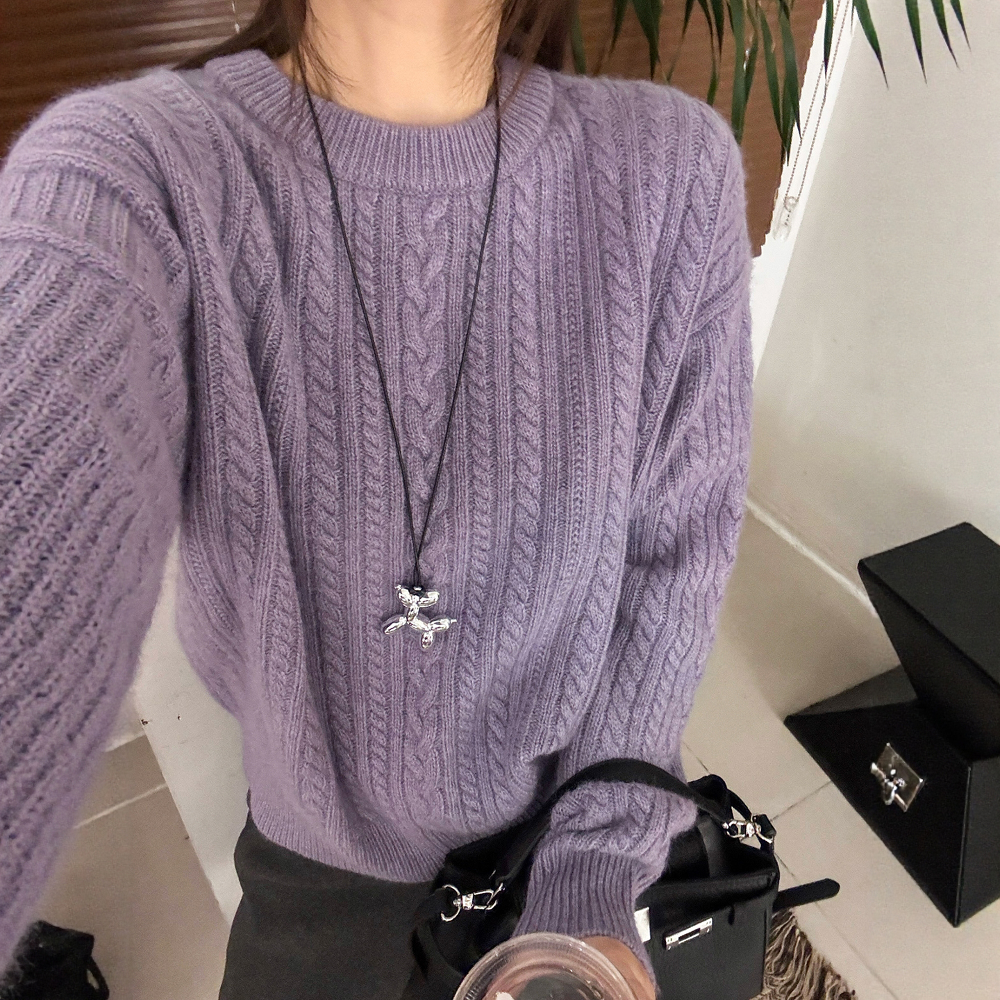 复古麻花纹羊毛针织衫女欧货毛衣