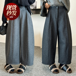 羊毛呢加厚加绒西装阔腿裤女欧洲站2025冬装新款欧货女装休闲裤潮