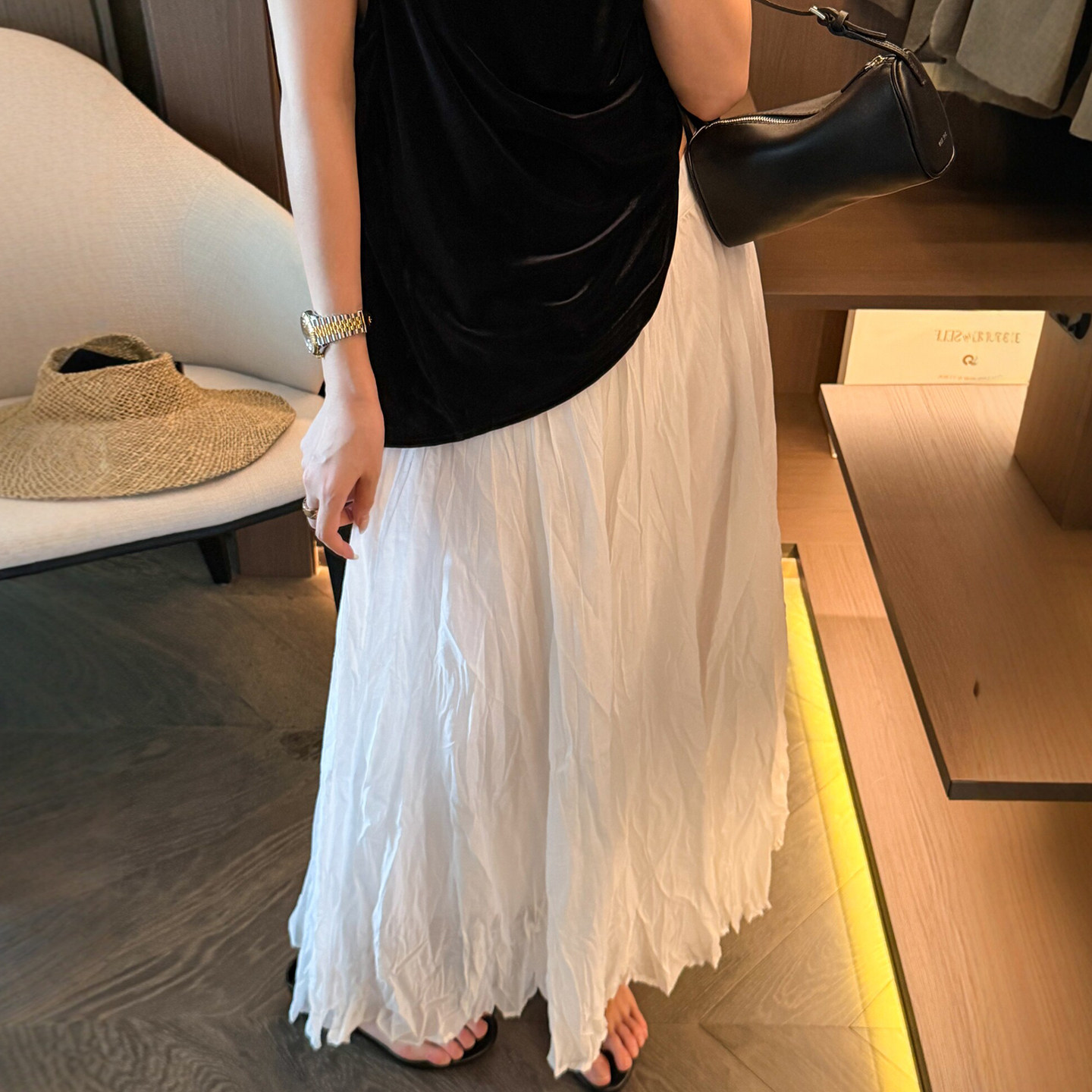 肌理感褶皱A字半身裙女欧货裙子