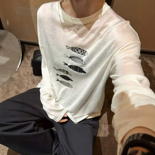 小鱼印花面膜长袖T恤女欧洲站潮