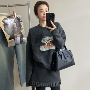 毛衣打底衫 小狗刺绣细羊毛针织衫 欧货女装 新款 潮 女欧洲站2025冬装