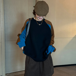 撞色拼接休闲卫衣女欧洲站秋装2023新款欧货女装设计感洋气上衣潮
