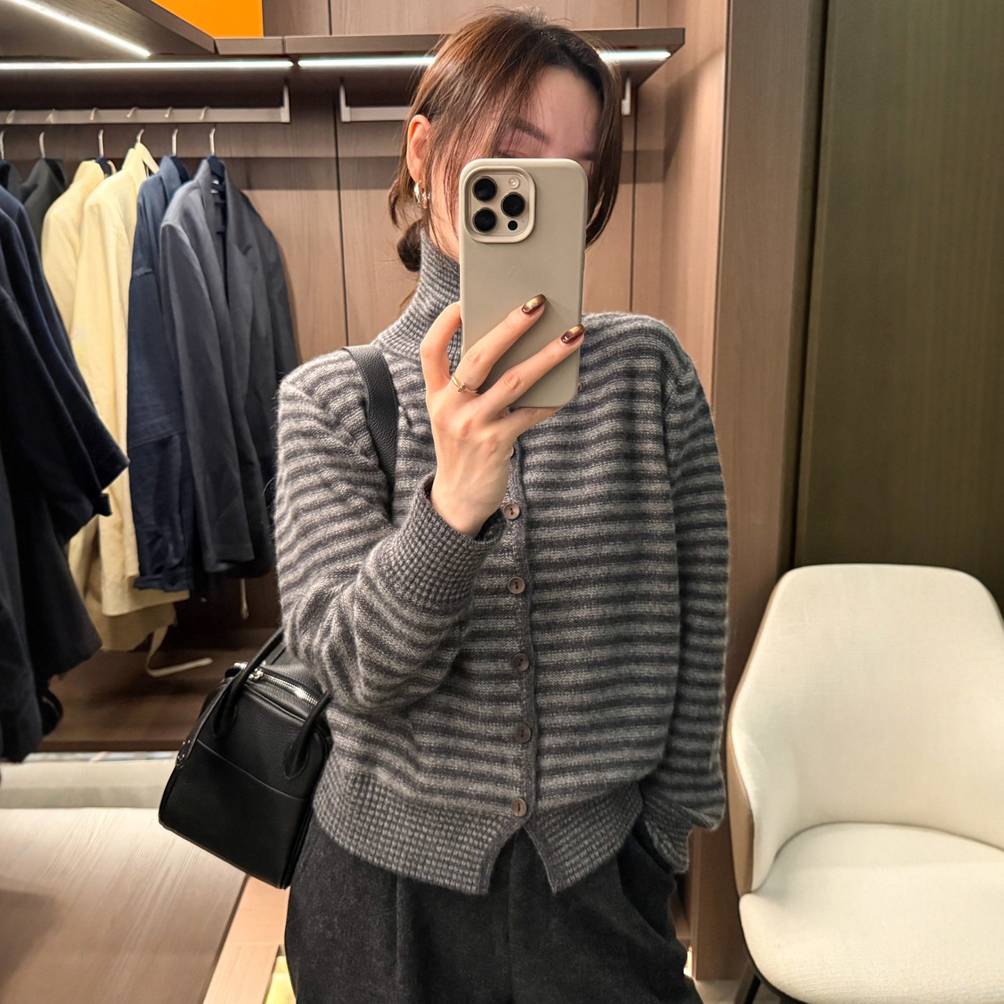 撞色条纹高领羊毛针织衫女欧洲站