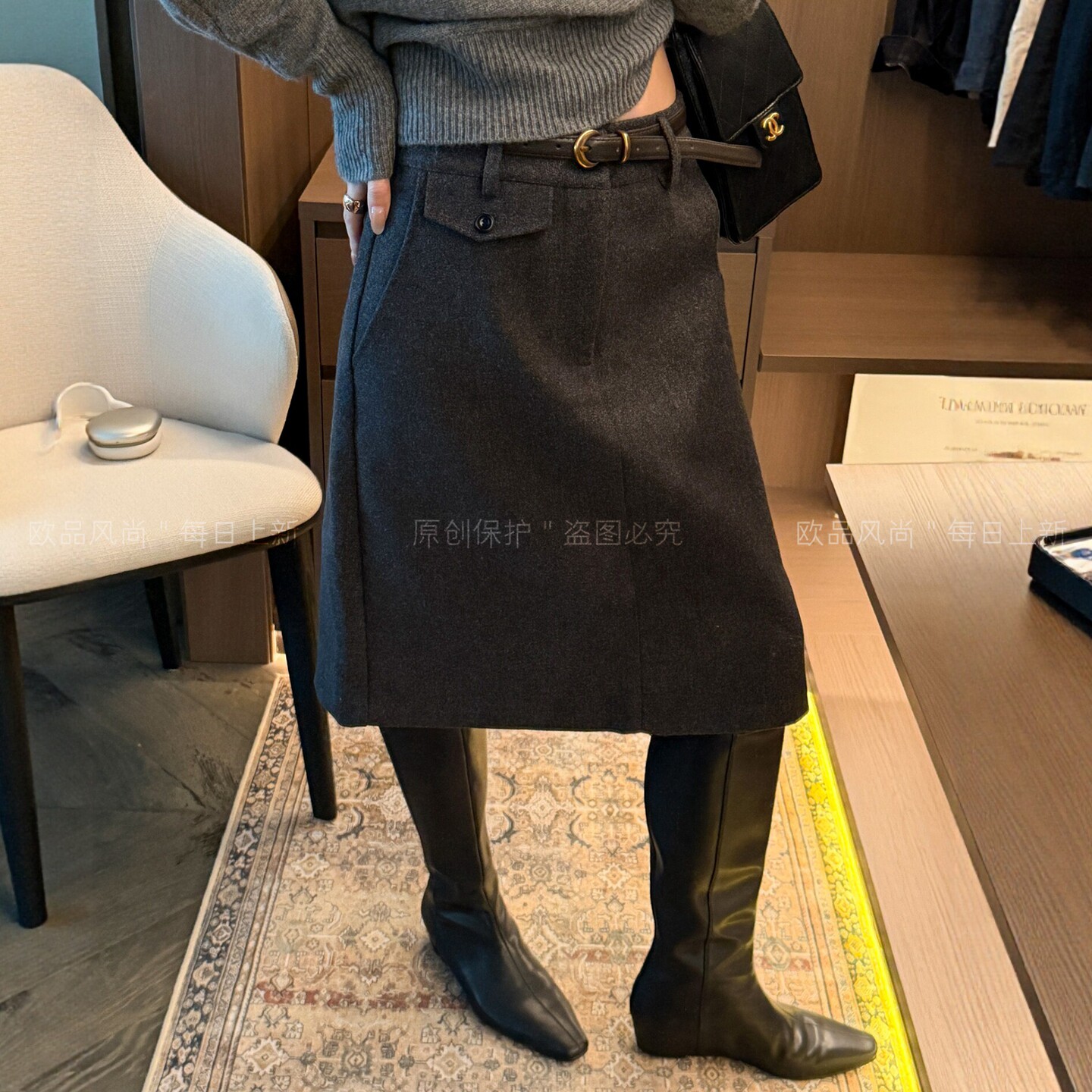 羊毛呢A字西装半身裙女欧货中裙