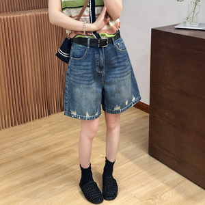 复古破洞四分牛仔短裤女欧货中裤