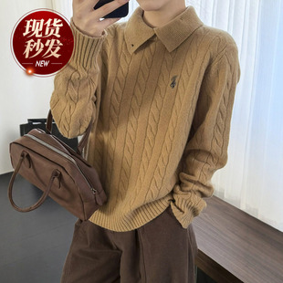 复古麻花POLO领绵羊毛针织衫女欧洲站2025冬装新款欧货女装毛衣潮