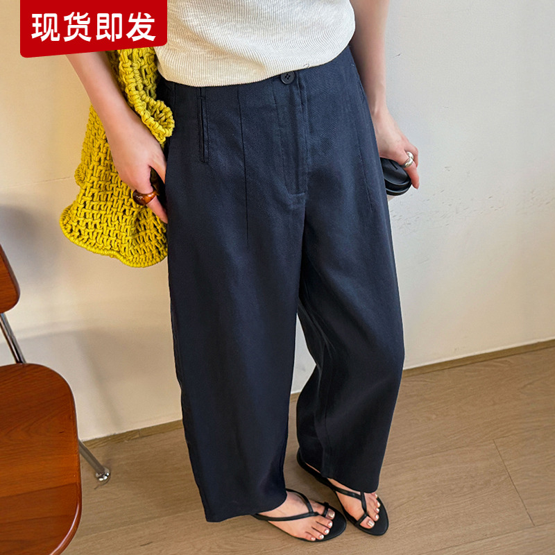 高级感亚麻西装阔腿裤女欧洲站2025夏装新款欧货女装九分休闲裤潮