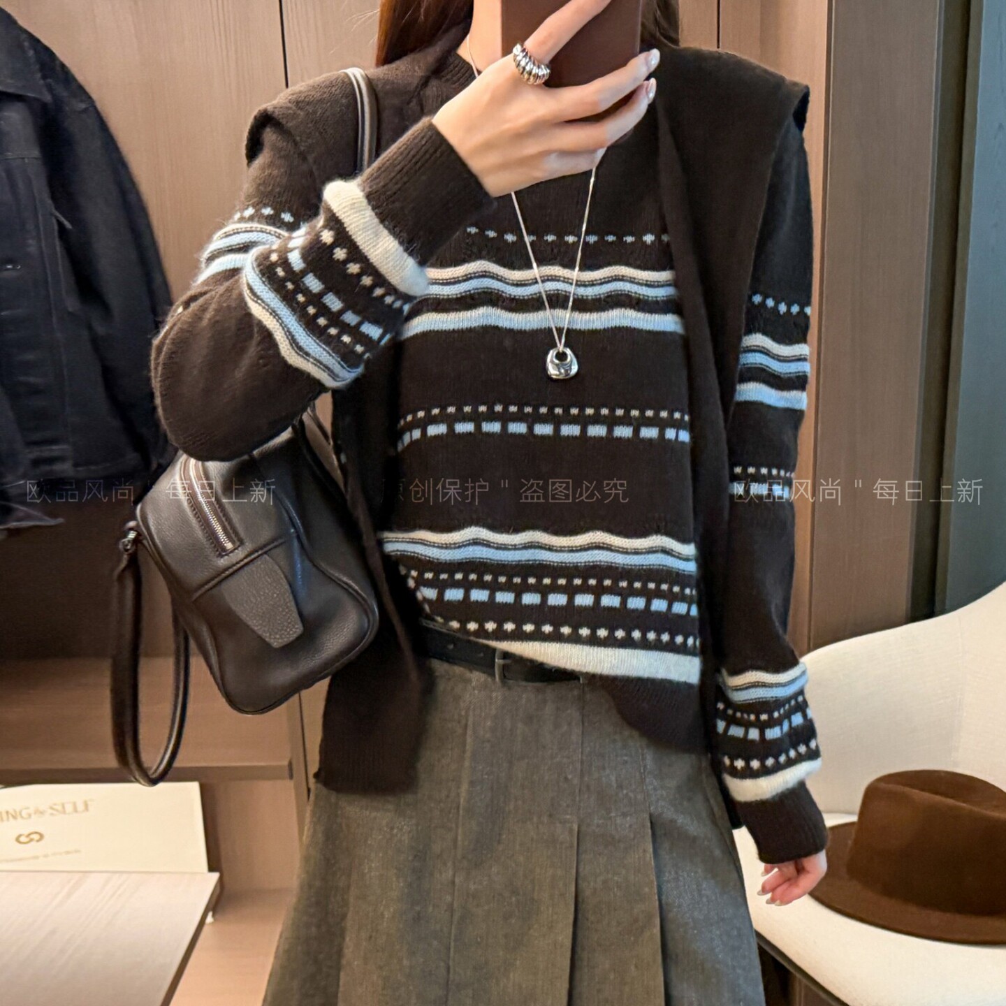 配披肩条纹绵羊毛针织衫女欧洲站